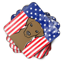 Load image into Gallery viewer, American Flag and Chocolate Labrador Foam Coaster