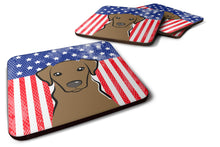 Load image into Gallery viewer, American Flag and Chocolate Labrador Foam Coaster