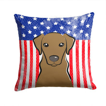 Load image into Gallery viewer, American Flag and Chocolate Labrador Throw Pillow - 14x14 Decorative Pillow – Art for Your Home &amp; Patio BB2164PW1414