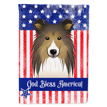 Load image into Gallery viewer, God Bless American Flag with Sheltie Flag Canvas House Size
