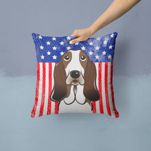 Load image into Gallery viewer, American Flag and Basset Hound Throw Pillow - 14x14 Decorative Pillow – Art for Your Home &amp; Patio BB2173PW1414
