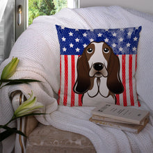 Load image into Gallery viewer, American Flag and Basset Hound Throw Pillow - 14x14 Decorative Pillow – Art for Your Home &amp; Patio BB2173PW1414