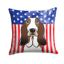 Load image into Gallery viewer, American Flag and Basset Hound Throw Pillow - 14x14 Decorative Pillow – Art for Your Home &amp; Patio BB2173PW1414