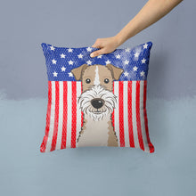 Load image into Gallery viewer, American Flag and Wire Haired Fox Terrier Throw Pillow - 14x14 Decorative Pillow – Art for Your Home &amp; Patio BB2177PW1414