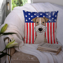 Load image into Gallery viewer, American Flag and Wire Haired Fox Terrier Throw Pillow - 14x14 Decorative Pillow – Art for Your Home &amp; Patio BB2177PW1414