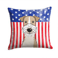 Load image into Gallery viewer, American Flag and Wire Haired Fox Terrier Throw Pillow - 14x14 Decorative Pillow – Art for Your Home &amp; Patio BB2177PW1414