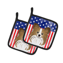 Load image into Gallery viewer, American Flag and Papillon Pot Holders - Set of 2 - Heat-Resistant Kitchen Essentials BB2178PTHD