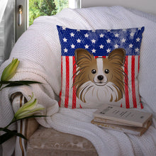 Load image into Gallery viewer, American Flag and Papillon Throw Pillow - 14x14 Decorative Pillow – Art for Your Home &amp; Patio BB2178PW1414