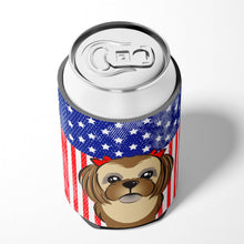 Load image into Gallery viewer, American Flag and Chocolate Brown Shih Tzu Can or Bottle Hugger BB2179CC