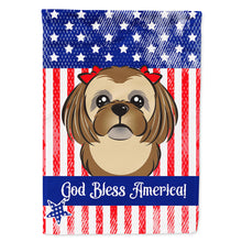 Load image into Gallery viewer, God Bless American Flag with Chocolate Brown Shih Tzu Flag Canvas House Size BB2179CHF