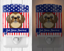 Load image into Gallery viewer, American Flag and Chocolate Brown Shih Tzu Ceramic Night Light BB2179CNL