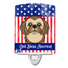 Load image into Gallery viewer, American Flag and Chocolate Brown Shih Tzu Ceramic Night Light BB2179CNL