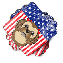 Load image into Gallery viewer, American Flag and Chocolate Brown Shih Tzu Foam Coaster