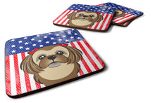 Load image into Gallery viewer, American Flag and Chocolate Brown Shih Tzu Foam Coaster