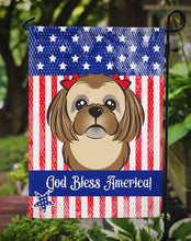 Load image into Gallery viewer, God Bless American Flag with Chocolate Brown Shih Tzu Garden Flag – Decorative Outdoor Yard Flag BB2179GF