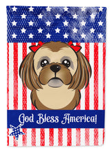 Load image into Gallery viewer, God Bless American Flag with Chocolate Brown Shih Tzu Garden Flag – Decorative Outdoor Yard Flag BB2179GF
