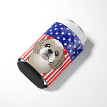 Load image into Gallery viewer, American Flag and Gray Silver Shih Tzu Can or Bottle Hugger BB2180CC