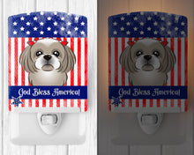 Load image into Gallery viewer, American Flag and Gray Silver Shih Tzu Ceramic Night Light BB2180CNL