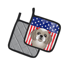 Load image into Gallery viewer, American Flag and Gray Silver Shih Tzu Pot Holders - Set of 2 - Heat-Resistant Kitchen Essentials BB2180PTHD