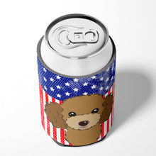 Load image into Gallery viewer, American Flag and Chocolate Brown Poodle Can or Bottle Hugger BB2186CC