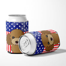 Load image into Gallery viewer, American Flag and Chocolate Brown Poodle Can or Bottle Hugger BB2186CC
