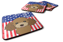 Load image into Gallery viewer, American Flag and Chocolate Brown Poodle Foam Coaster