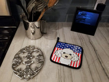 Load image into Gallery viewer, American Flag and White Poodle Pot Holders - Set of 2 - Heat-Resistant Kitchen Essentials BB2187PTHD
