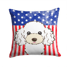 Load image into Gallery viewer, American Flag and White Poodle Throw Pillow - 14x14 Decorative Pillow – Art for Your Home &amp; Patio BB2187PW1414