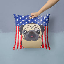 Load image into Gallery viewer, American Flag and Fawn Pug Throw Pillow - 14x14 Decorative Pillow – Art for Your Home &amp; Patio BB2192PW1414