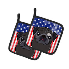 Load image into Gallery viewer, American Flag and Black Pug Pot Holders - Set of 2 - Heat-Resistant Kitchen Essentials BB2193PTHD