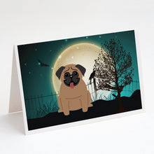 Load image into Gallery viewer, Halloween Scary Pug Brown Greeting Cards -  Blank Note Cards – 8-Pack of Artist-Designed Cards with Envelopes