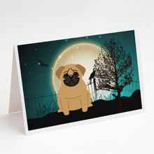 Load image into Gallery viewer, Halloween Scary Pug Brown Greeting Cards -  Blank Note Cards – 8-Pack of Artist-Designed Cards with Envelopes