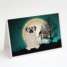 Load image into Gallery viewer, Halloween Scary Mastiff Brindle White Greeting Cards -  Blank Note Cards – 8-Pack of Artist-Designed Cards with Envelopes
