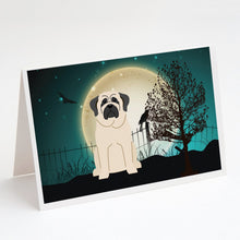 Load image into Gallery viewer, Halloween Scary Mastiff White Greeting Cards -  Blank Note Cards – 8-Pack of Artist-Designed Cards with Envelopes