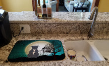 Load image into Gallery viewer, Halloween Scary Staffordshire Bull Terrier Blue Dish Drying Mat – Absorbent, Artistic Kitchen Essentials BB2236DDM