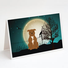 Load image into Gallery viewer, Halloween Scary Staffordshire Bull Terrier Brown Greeting Cards -  Blank Note Cards – 8-Pack of Artist-Designed Cards with Envelopes
