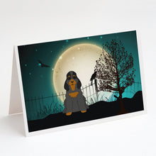 Load image into Gallery viewer, Halloween Scary Cocker Spaniel Black Tan Greeting Cards -  Blank Note Cards – 8-Pack of Artist-Designed Cards with Envelopes