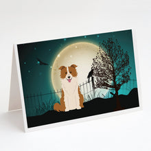 Load image into Gallery viewer, Halloween Scary Border Collie Red White Greeting Cards -  Blank Note Cards – 8-Pack of Artist-Designed Cards with Envelopes