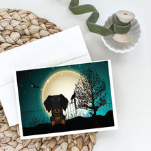 Load image into Gallery viewer, Halloween Scary Wire Haired Dachshund Black Tan Greeting Cards -  Blank Note Cards – 8-Pack of Artist-Designed Cards with Envelopes