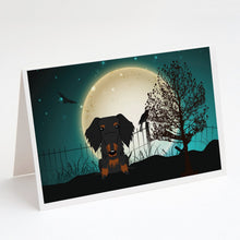 Load image into Gallery viewer, Halloween Scary Wire Haired Dachshund Black Tan Greeting Cards -  Blank Note Cards – 8-Pack of Artist-Designed Cards with Envelopes