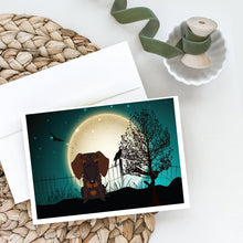 Load image into Gallery viewer, Halloween Scary Wire Haired Dachshund Chocolate Greeting Cards -  Blank Note Cards – 8-Pack of Artist-Designed Cards with Envelopes