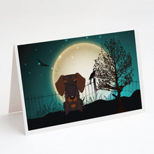 Load image into Gallery viewer, Halloween Scary Wire Haired Dachshund Chocolate Greeting Cards -  Blank Note Cards – 8-Pack of Artist-Designed Cards with Envelopes