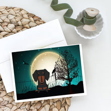 Load image into Gallery viewer, Halloween Scary Dachshund Black Tan Greeting Cards -  Blank Note Cards – 8-Pack of Artist-Designed Cards with Envelopes