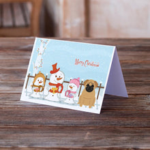 Load image into Gallery viewer, Merry Christmas Carolers Pug Brown Greeting Cards -  Blank Note Cards – 8-Pack of Artist-Designed Cards with Envelopes