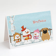 Load image into Gallery viewer, Merry Christmas Carolers Pug Brown Greeting Cards -  Blank Note Cards – 8-Pack of Artist-Designed Cards with Envelopes