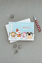 Load image into Gallery viewer, Merry Christmas Carolers Pug Fawn Greeting Cards -  Blank Note Cards – 8-Pack of Artist-Designed Cards with Envelopes
