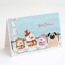 Load image into Gallery viewer, Merry Christmas Carolers Pug Fawn Greeting Cards -  Blank Note Cards – 8-Pack of Artist-Designed Cards with Envelopes
