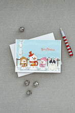 Load image into Gallery viewer, Merry Christmas Carolers French Bulldog Piebald Greeting Cards -  Blank Note Cards – 8-Pack of Artist-Designed Cards with Envelopes