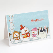 Load image into Gallery viewer, Merry Christmas Carolers French Bulldog Piebald Greeting Cards -  Blank Note Cards – 8-Pack of Artist-Designed Cards with Envelopes