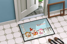 Load image into Gallery viewer, Merry Christmas Carolers Miniature Schanuzer White Doormat - 24x36 Decorative Floor Mat – Indoor/Outdoor Rug with Artistic Flair BB2384JMAT